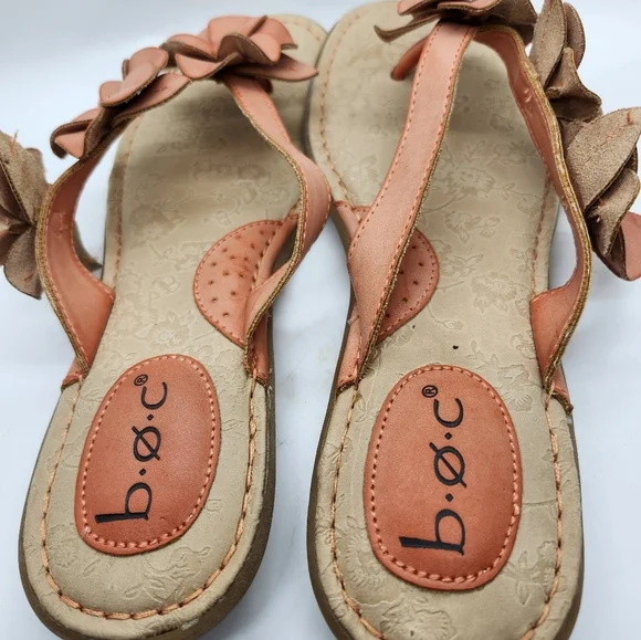 b.o.c  Born Womens Thong Sandals‎ 8M Orange Vegan Leather Flower Flip Flop Slide - Picture 6 of 8